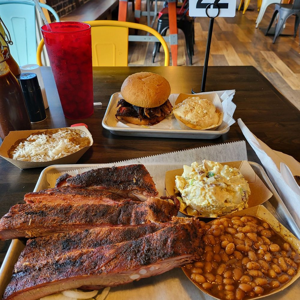 Hog Leg Barbecue - 1/2 rib plate, and brisket sandwich - Barbeque Near Me - Arab, Alabama Hog Leg Barbecue - 1/2 rib plate, and brisket sandwich - Barbeque Near Me - Arab, Alabama