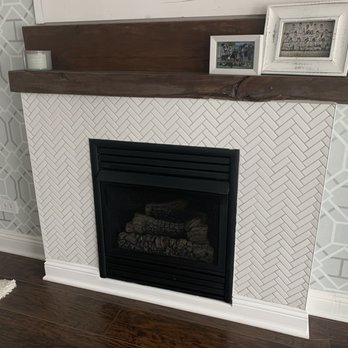 Chicago Tile Services - Fireplace with herringbone tile. - Tiling Near Me - Chicago, Illinois
