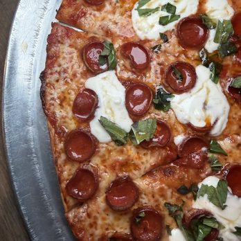 Cucina 355 - Hot and Skinny Pizza - skinny pie with stracciatella, cheese, pepperoni, arugula, and hot honey - Italian Near Me - Nutley, New Jersey
