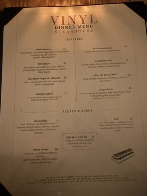 Menu photo 1 Vinyl Steakhouse New York, NY Menu photo 1 Vinyl Steakhouse New York, NY