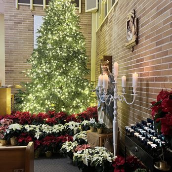 St Nicholas Catholic Church - Poinsettias decorate the church everywhere. And the tree was a beautiful lit sight during the Christmas Eve candlelight ceremony. - Churches Near Me - Gig Harbor, Washington St Nicholas Catholic Church - Poinsettias decorate the church everywhere. And the tree was a beautiful lit sight during the Christmas Eve candlelight ceremony. - Churches Near Me - Gig Harbor, Washington