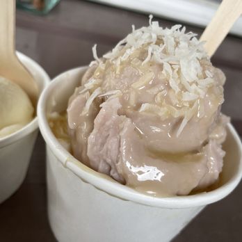 Kalo Bombs - Haupia Pa'i 'ai topped with Niu flakes - Ice Cream & Frozen Yogurt Near Me - Waianae, Hawaii
