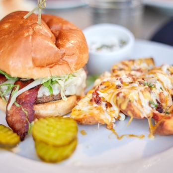 Boulder Creek - Burger with Loaded Potato Wedges - American Near Me - Brownsburg, Indiana Boulder Creek - Burger with Loaded Potato Wedges - American Near Me - Brownsburg, Indiana