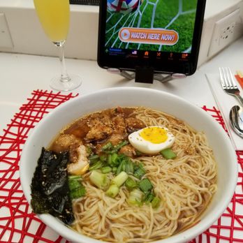 Kaedama - Fried chicken ramen bowl with mimosa - Japanese Near Me - Newark, New Jersey