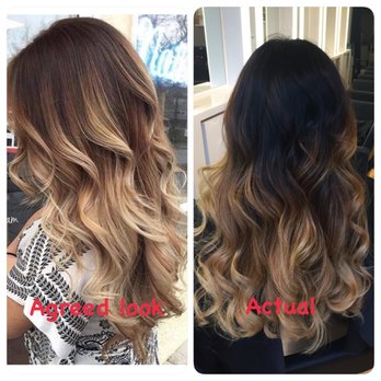 Salon Haze - Look agreed by stylist (L) and the actual (R). Not a balayage! - Hair Salons Near Me - Vancouver, British Columbia Salon Haze - Look agreed by stylist (L) and the actual (R). Not a balayage! - Hair Salons Near Me - Vancouver, British Columbia