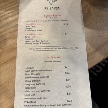 Kuidaore Handroll Bar - menu - Bars Near Me - Oakland, California Kuidaore Handroll Bar - menu - Bars Near Me - Oakland, California