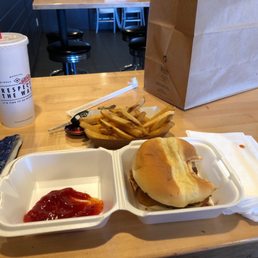 Rodeo burger no cheese and fries. Rodeo burger no cheese and fries.