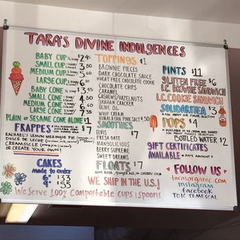 Tara's Organic Ice Cream - Price list - Ice Cream & Frozen Yogurt Near Me - Berkeley, California Tara's Organic Ice Cream - Price list - Ice Cream & Frozen Yogurt Near Me - Berkeley, California