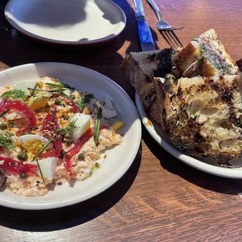 Culinary Dropout - Crusty Bread, Garlic Oil & Balsamic and salmon dip - New American Near Me - Denver, Colorado
