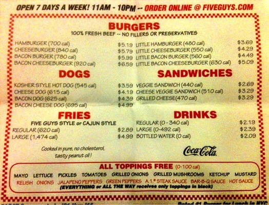 Menu photo 3 Five Guys Redding, CA