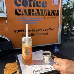 We both said, "wow that's good!" Iced jasmine tea with honey and cuban coffee. Appreciated the cute packaging.