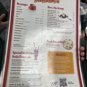 Yesterday's Soda Fountain - menu - Breakfast & Brunch Near Me - Ennis, Montana Yesterday's Soda Fountain - menu - Breakfast & Brunch Near Me - Ennis, Montana