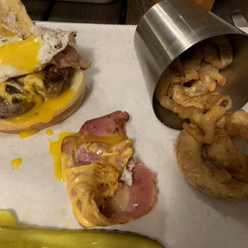 Fireside Pub - Hamburger with egg + onion straws - Pubs Near Me - Greencastle, Pennsylvania