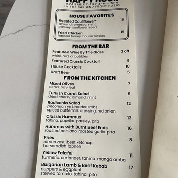 Yalla - Happy hour menu from 4-5 pm - Mediterranean Near Me - Portland, Oregon