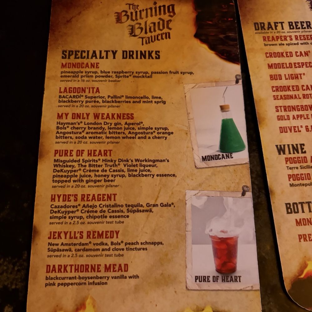 The Burning Blade Tavern - Drinks menu - Bars Near Me - Orlando, Florida