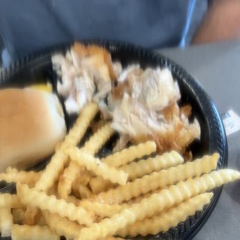 Culver’s - This is my husbands plate. He was trying find an edible bite.  I got to go box for scraps for outside cats. The cats wouldn't eat the fish. - Ice Cream & Frozen Yogurt Near Me - Albertville, Alabama