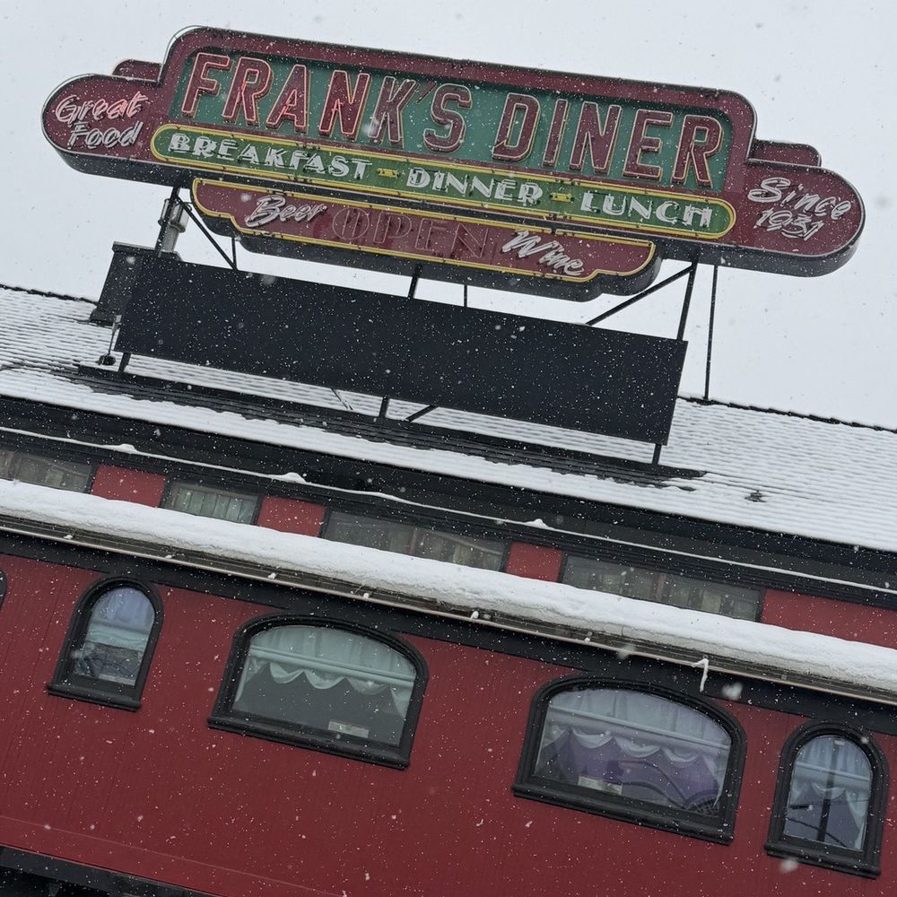 Frank's Diner - Sign on top of the old train car - Diners Near Me - Spokane, Washington Frank's Diner - Sign on top of the old train car - Diners Near Me - Spokane, Washington