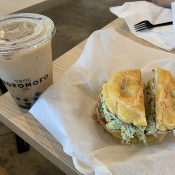 Bopomofo Cafe - Assam Milk Tea (50% sweet, $4.50) & Taiwanese Fried Chicken Sandwich ($11) - Bubble Tea Near Me - San Gabriel, California Bopomofo Cafe - Assam Milk Tea (50% sweet, $4.50) & Taiwanese Fried Chicken Sandwich ($11) - Bubble Tea Near Me - San Gabriel, California