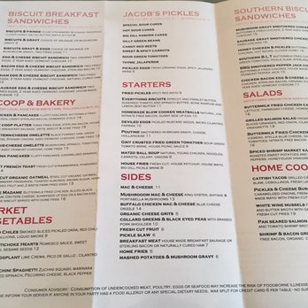 Jacob's Pickles - Menu (October 2016) - Comfort Food Near Me - New York, New York