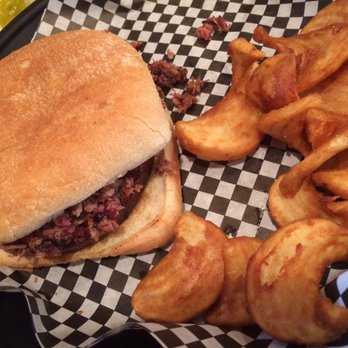 Smokies BBQ - The smokestack with chopped brisket and bologna. LOVED IT! it was huge too! Sidewinders for the side. - Barbeque Near Me - Broken Arrow, Oklahoma