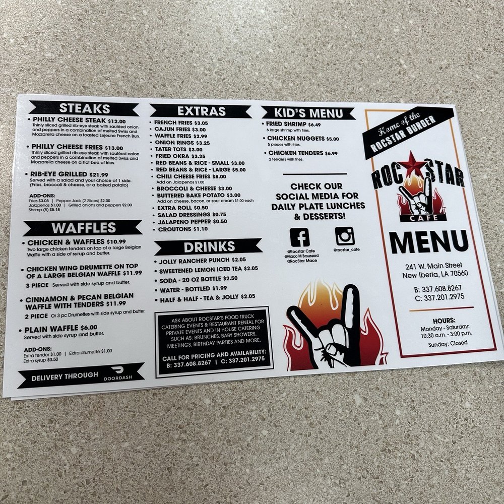 Roc Star Cafe - Menu - Burgers Near Me - New Iberia, Louisiana Roc Star Cafe - Menu - Burgers Near Me - New Iberia, Louisiana