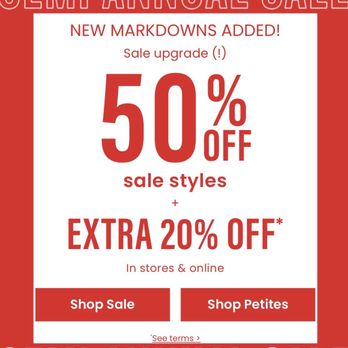 LOFT - Example of sale deals from Christmas but the past weekend they had $13 top& $20 jeans Now they have a promotion get $25 for every $75 - Women's Clothing Near Me - San Jose, California