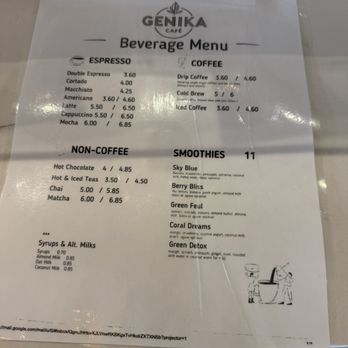 Genika Cafe - Beverage menu - Coffee & Tea Near Me - Washington, DC, District of Columbia