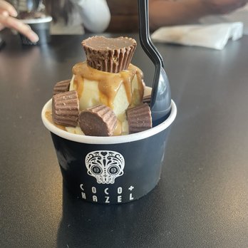 Coco and Hazel - Vanilla Ice Cream with Peanut Butter syrup and peanut butter cups. - Desserts Near Me - Richmond, Virginia