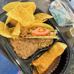 Taco Casa - Enchilada, hard taco, beans & rice