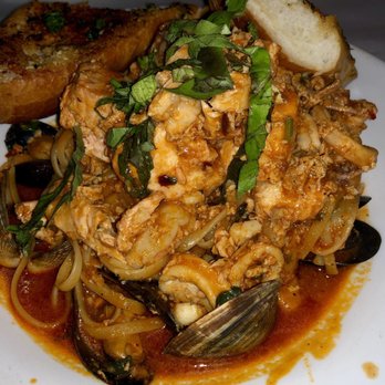 Cafe Santorini - Seafood Cioppino Over Linguine - Italian Near Me - Pasadena, California Cafe Santorini - Seafood Cioppino Over Linguine - Italian Near Me - Pasadena, California