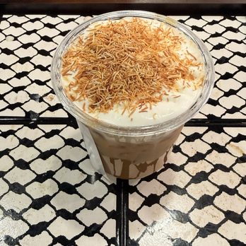 Baba's Coffee Corner - Knafeh Latte (the foam was DELICIOUS) - Coffee & Tea Near Me - Orange, California