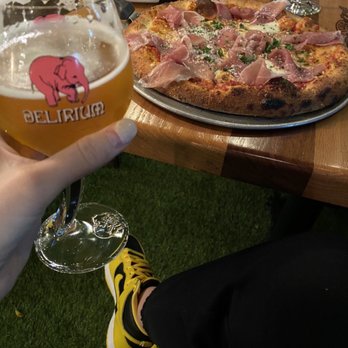 Brew Kitchen Ale House - Prosciutto Crudo pizza Delirium beer - Barbeque Near Me - Los Alamitos, California Brew Kitchen Ale House - Prosciutto Crudo pizza Delirium beer - Barbeque Near Me - Los Alamitos, California