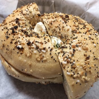 Bagel Bin - Toasted supreme bagel with (light? I hope?) scallion cream cheese. - Bagels Near Me - Clarksville, Maryland