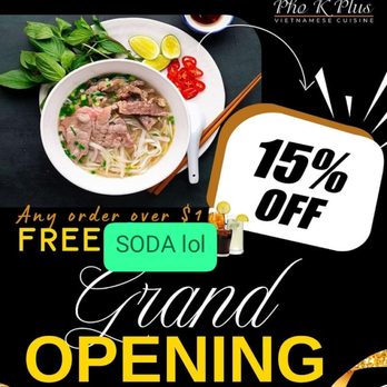 Pho K Plus - fixed it. free soda not free drink lol - Noodles Near Me - Ontario, California Pho K Plus - fixed it. free soda not free drink lol - Noodles Near Me - Ontario, California
