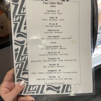 Zest - Crepe menu - Bakeries Near Me - Stonington, Connecticut