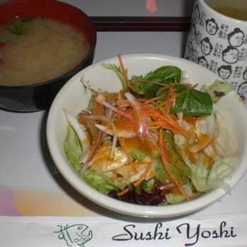 Sushi Yoshi - Miso soup & Japanese Salad & Green Tea ^^ - Sushi Bars Near Me - Vienna, Virginia Sushi Yoshi - Miso soup & Japanese Salad & Green Tea ^^ - Sushi Bars Near Me - Vienna, Virginia