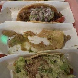 Beef, chicken, jackfruit, fish tacos