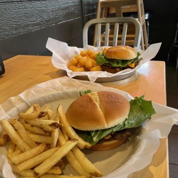 Wayback Burgers - Classic burger and kids cheese burger (looks almost identical but kids only get one patty whereas Classic has two.) - American Near Me - Firebaugh, California Wayback Burgers - Classic burger and kids cheese burger (looks almost identical but kids only get one patty whereas Classic has two.) - American Near Me - Firebaugh, California