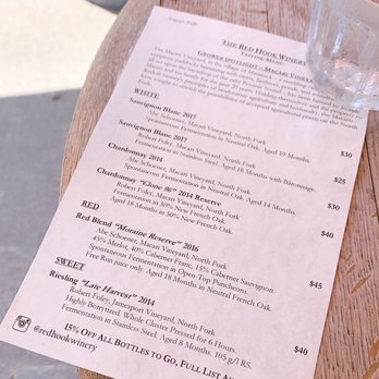 The Red Hook Winery - 2020 summer wine tasting menu - Wineries Near Me - Brooklyn, New York
