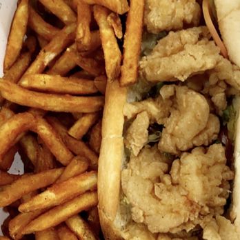 Aloha Krab - Popcorn Shrimp Po Boy prior to lifting the shrimp to put the sauce on the bread and finding the lettuce horror. - Seafood Near Me - Frederick, Maryland