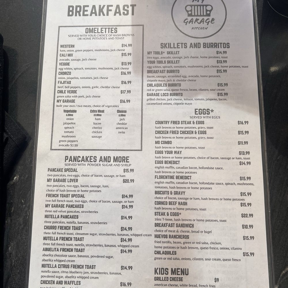 My Garage Kitchen - Menu - New American Near Me - North Las Vegas, Nevada