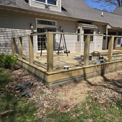16 X 16 treated wood deck with stainless cable rails.