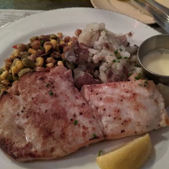 Owens Fish Camp - Blackened tripletail with smashed potatoes and succotash - Seafood Near Me - Sarasota, Florida Owens Fish Camp - Blackened tripletail with smashed potatoes and succotash - Seafood Near Me - Sarasota, Florida