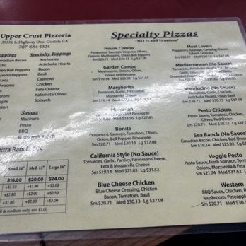 Upper Crust Pizzeria - Menu 6/26 - Pizza Near Me - Gualala, California Upper Crust Pizzeria - Menu 6/26 - Pizza Near Me - Gualala, California