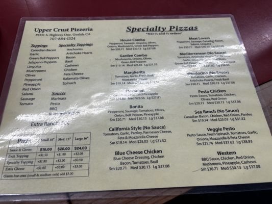 Menu photo 1 Upper Crust Pizzeria Gualala, CA Menu photo 1 Upper Crust Pizzeria Gualala, CA