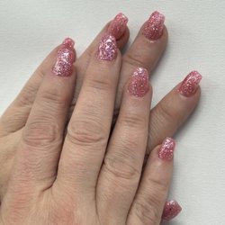 Artistically Blessed Salon - Coffin pink glitter nails