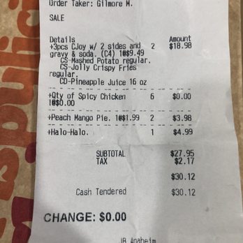 Jollibee - Was charged for a two side combo but not given the mashed potatoes for both combos - Fast Food Near Me - Anaheim, California Jollibee - Was charged for a two side combo but not given the mashed potatoes for both combos - Fast Food Near Me - Anaheim, California
