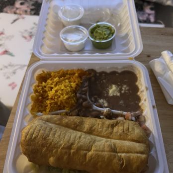 Chile Relleno - Chimichanga Plate with rice and beans. It comes with guacamole and sour cream - Mexican Near Me - Kaneohe, Hawaii Chile Relleno - Chimichanga Plate with rice and beans. It comes with guacamole and sour cream - Mexican Near Me - Kaneohe, Hawaii