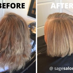 Sage Salon - A layered bob cut was all this client needed to freshen up her look and look 10 years younger! Beautiful!