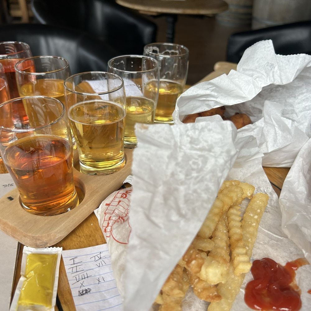 Sawyer's Brewing Company - Flights from Sayers and snackies from Dogs and Suds - Breweries Near Me - Montague, Michigan